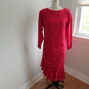 1980's Does 1920's Argenti Red Silk Evening Dress